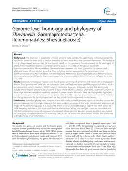 Genome-Level Homology and Phylogeny of Shewanella (Gammaproteobacteria: Lteromonadales: Shewanellaceae) Rebecca B Dikow1,2