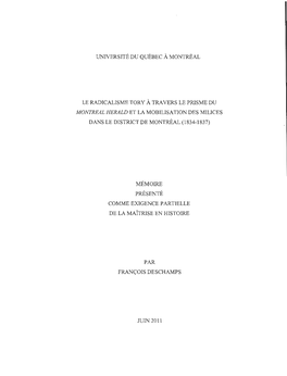 Le Radicalisme Tory À Travers Le Prisme Du Montreal Herald Et La Mobilisation Des Milices Dans Le District De Montréal (1834-1837)