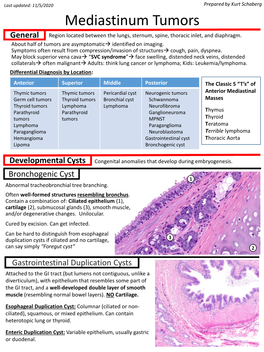 Mediastinum Tumors General Region Located Between the Lungs, Sternum, Spine, Thoracic Inlet, and Diaphragm