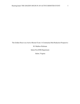 The Golden Hour in an Active Shooter Event: a Community Risk Reduction Perspective