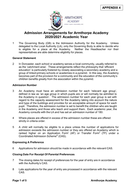 2020-21 Secondary School Admissions Policy