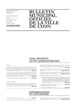 BULLETIN MUNICIPAL OFFICIEL DE LA VILLE DE LYON 25 Juillet 2016