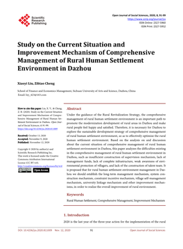 Study on the Current Situation and Improvement Mechanism of Comprehensive Management of Rural Human Settlement Environment in Dazhou