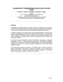 Validation of Tsunami Modelling Along the Nsw Coast S