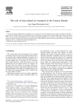 The Role of Inter-Island Air Transport in the Canary Islands