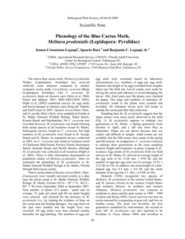 Phenology of the Blue Cactus Moth, Melitara Prodenialis (Lepidopera: Pyralidae)