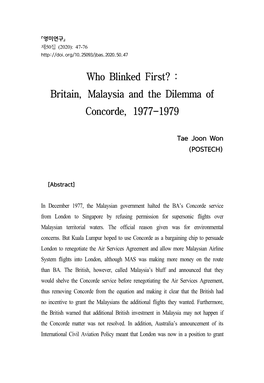 Britain, Malaysia and the Dilemma of Concorde, 1977-1979