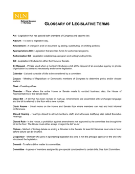 Glossary of Legislative Terms