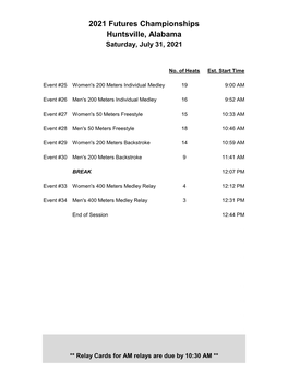 2021 Futures Championships Huntsville, Alabama Saturday, July 31, 2021