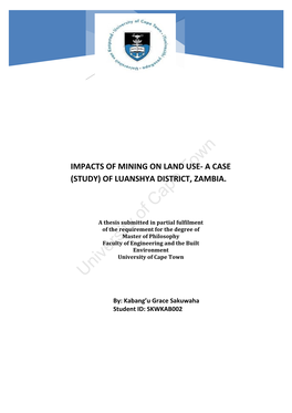 Impacts of Mining on Land Use- a Case (Study) of Luanshya District, Zambia