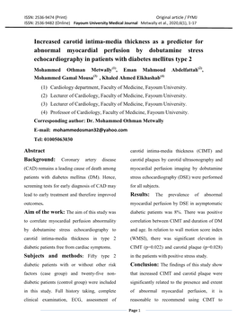 Increased Carotid Intima-Media Thickness As a Predictor for Abnormal Myocardial Perfusion by Dobutamine Stress Echocardiography