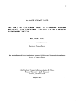 Ma Major Research Paper the Role of Community Radio In