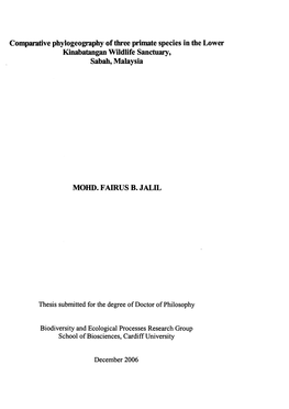 Comparative Phylogeography of Three Primate Species in the Lower Kinabatangan Wildlife Sanctuary, Sabah, Malaysia