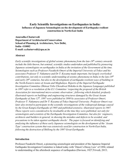 Early Scientific Investigations on Earthquakes in India