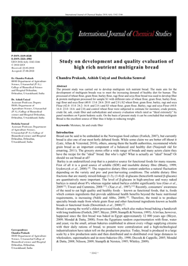 Study on Development and Quality Evaluation of High Rich Nutrient Multigrain Bread