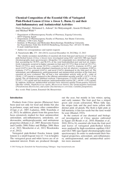 Chemical Composition of the Essential Oils of Variegated Pink-Fleshed Lemon (Citrus X Limon L