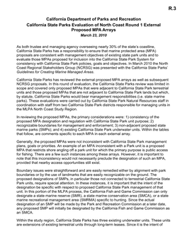 California State Parks Evaluation of North Coast Round 1 External Proposed MPA Arrays March 23, 2010