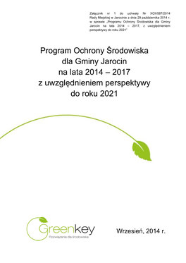 Program Ochrony Środowiska Dla Gminy Jarocin Na Lata 2014 – 2017 Z Uwzględnieniem Perspektywy Do Roku 2021