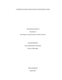 Atomistic Interactions in Stm Atom Manipulation A