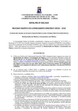 Processo Seletivo De Conhecimento Específico (Psce) – 2020