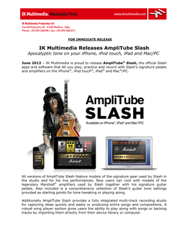 IK Multimedia Releases Amplitube Slash Apocalyptic Tone on Your Iphone, Ipod Touch, Ipad and Mac/PC