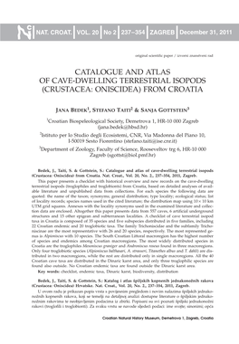 Catalogue and Atlas of Cave-Dwelling Terrestrial Isopods (Crustacea: Oniscidea) from Croatia