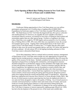 Early Opening of Black Bass Fishing Seasons in New York State: a Review of Issues and Available Data