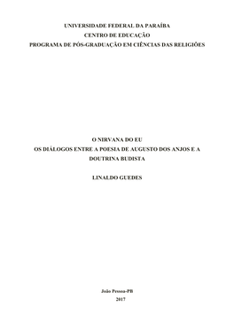 Universidade Federal Da Paraíba Centro De Educação Programa De Pós-Graduação Em Ciências Das Religiões O Nirvana Do Eu