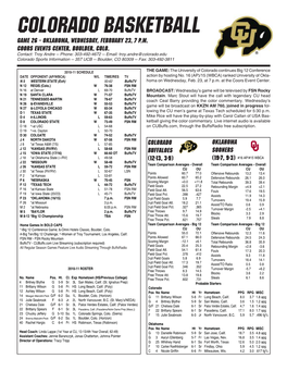 CU GAME NOTES Oklahoma.Indd