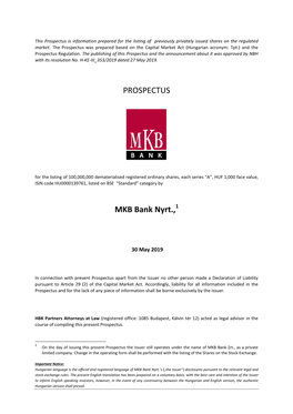 PROSPECTUS MKB Bank Nyrt