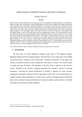 Spatial Analysis of Rainfall Variation in Dry Zone of Myanmar