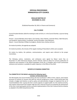 Regular Meeting of November 22, 2019