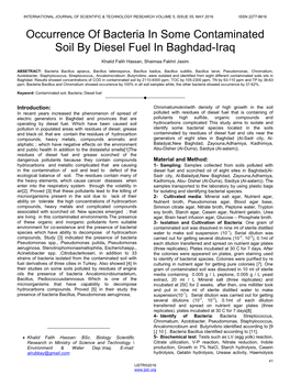 Occurrence of Bacteria in Some Contaminated Soil by Diesel Fuel in Baghdad-Iraq