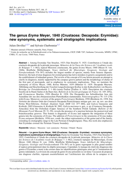 The Genus Eryma Meyer, 1840 (Crustacea: Decapoda: Erymidae): New Synonyms, Systematic and Stratigraphic Implications