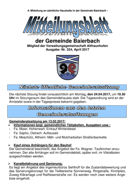 Mitteilung an Sämtliche Haushalte in Der Gemeinde Baierbach