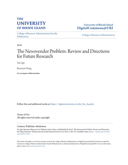 The Newsvendor Problem: Review and Directions for Future Research