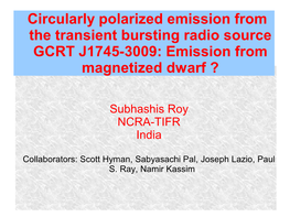 Circularly Polarized Emission from the Transient Bursting Radio Source GCRT J1745-3009: Emission from Magnetized Dwarf ?