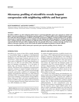 Microarray Profiling of Micrornas Reveals Frequent Coexpression with Neighboring Mirnas and Host Genes