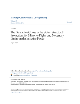 The Guarantee Clause in the States: Structural Protections for Minority Rights and Necessary Limits on the Initiative Power, 37 Hastings Const