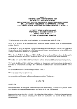 Arrete N°04-07 D.D.E/Sr Du 09 Novembre 2004 Relatif Au