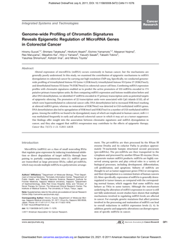 Genome-Wide Profiling of Chromatin Signatures Reveals Epigenetic Regulation of Microrna Genes in Colorectal Cancer