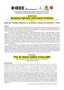 Sampling, Sparsity, and Inverse Problems Prof. Dr. Martin Vetterli