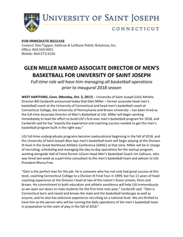 Glen Miller Named Associate Director of Men's Basketball for University Of