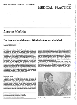 Doctors and Witchdoctors: Which Doctors Are Which?-I