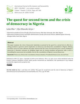The Quest for Second Term and the Crisis of Democracy in Nigeria