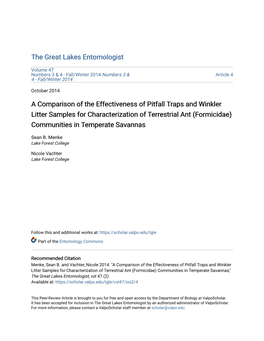 A Comparison of the Effectiveness of Pitfall Traps and Winkler Litter Samples for Characterization of Terrestrial Ant (Formicidae) Communities in Temperate Savannas