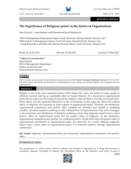 The Significance of Religious Points in the Justice of Organisations