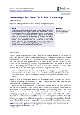 Johann Gaspar Spurzheim: the St. Paul of Phrenology John Van Wyhe