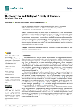 The Occurrence and Biological Activity of Tormentic Acid—A Review