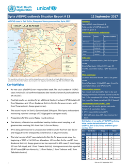 Syria Cvdpv2 Outbreak Situation Report # 13 12 September 2017